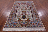 Ivory Isfahan Authentic Persian Hand Knotted Wool & Silk Area Rug - 5' 1" X 7' 7" - Golden Nile