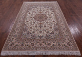 Ivory Isfahan Authentic Persian Hand Knotted Wool & Silk Area Rug - 5' 3" X 7' 8" - Golden Nile