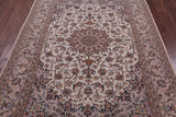 Ivory Isfahan Authentic Persian Hand Knotted Wool & Silk Area Rug - 5' 3" X 7' 8" - Golden Nile