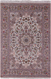 Ivory Isfahan Authentic Persian Hand Knotted Wool & Silk Area Rug - 5' 1" X 7' 9" - Golden Nile