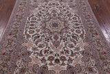 Ivory Isfahan Authentic Persian Hand Knotted Wool & Silk Area Rug - 5' 1" X 7' 9" - Golden Nile