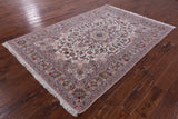 Ivory Isfahan Authentic Persian Hand Knotted Wool & Silk Area Rug - 5' 1" X 7' 9" - Golden Nile