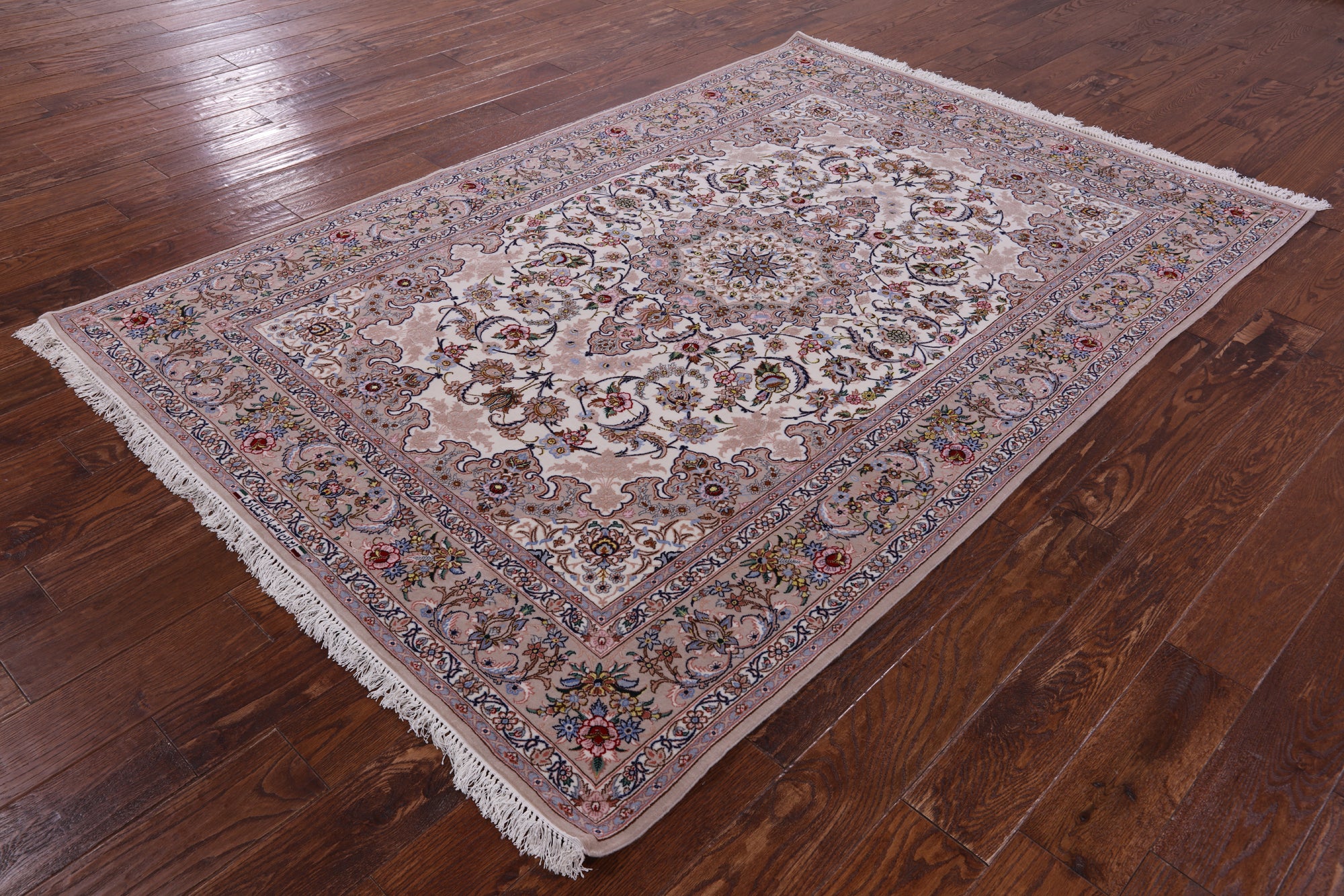 Ivory Isfahan Authentic Persian Hand Knotted Wool & Silk Area Rug - 5' 1" X 7' 9" - Golden Nile