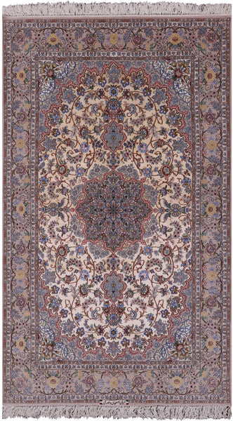Isfahan Authentic Persian Hand Knotted Wool & Silk Area Rug - 4' 11" X 8' 2" - Golden Nile