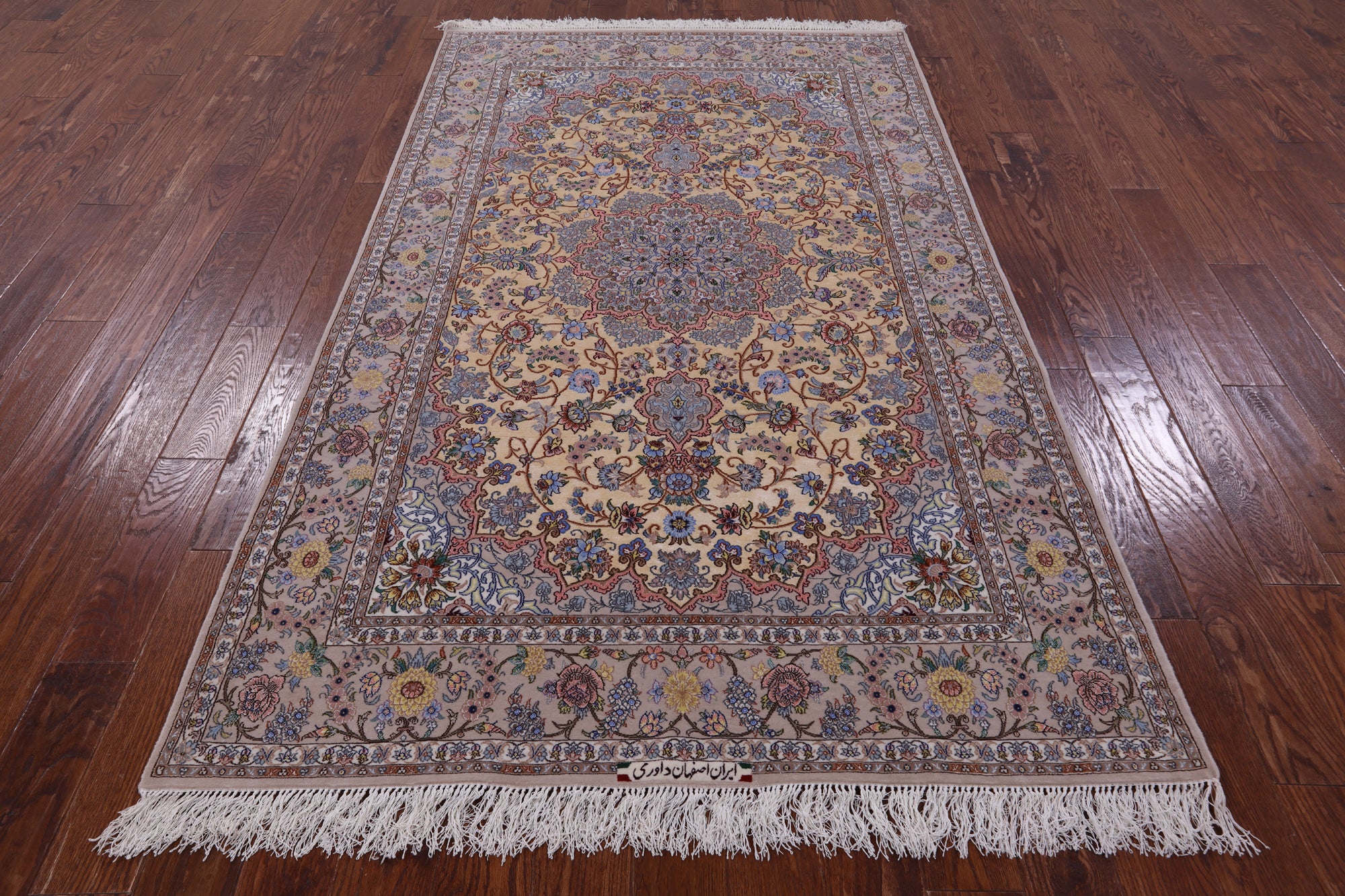 Isfahan Authentic Persian Hand Knotted Wool & Silk Area Rug - 4' 11" X 8' 2" - Golden Nile