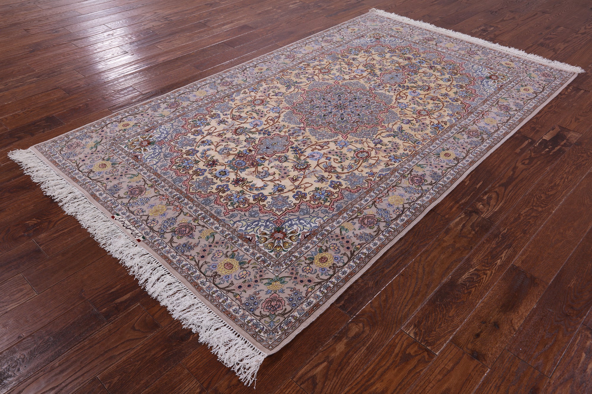Isfahan Authentic Persian Hand Knotted Wool & Silk Area Rug - 4' 11" X 8' 2" - Golden Nile