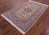 Ivory Isfahan Authentic Persian Hand Knotted Wool & Silk Area Rug - 5' 2" X 7' 8" - Golden Nile