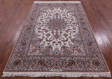 Ivory Isfahan Authentic Persian Hand Knotted Wool & Silk Area Rug - 5' 3" X 7' 9" - Golden Nile