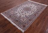 Ivory Isfahan Authentic Persian Hand Knotted Wool & Silk Area Rug - 5' 3" X 7' 9" - Golden Nile