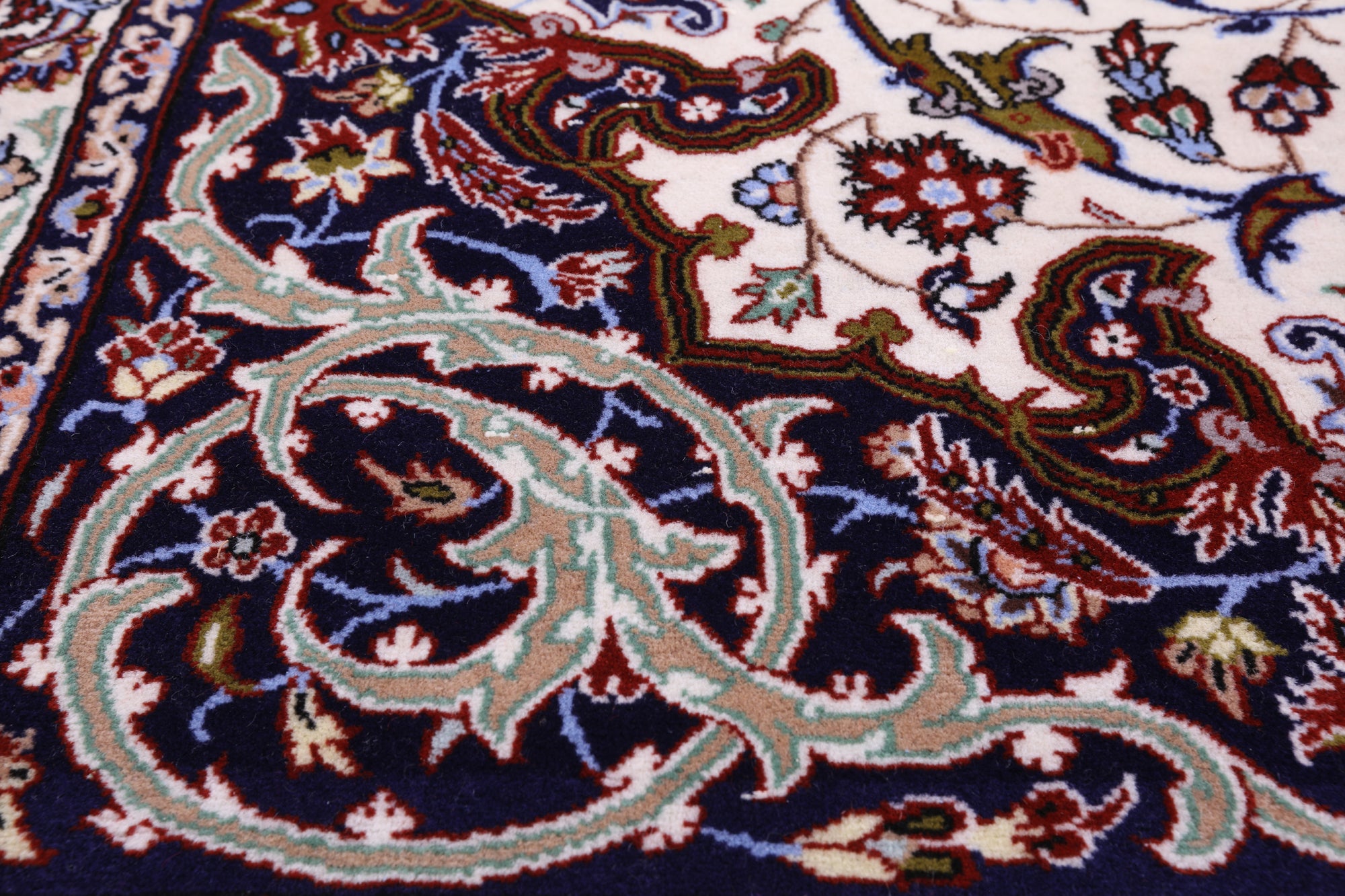 Ivory Handmade Authentic Signed Isfahan Wool & Silk Persian Rug - 5' 3" X 7' 10" - Golden Nile
