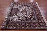 Ivory Handmade Authentic Signed Isfahan Wool & Silk Persian Rug - 5' 3" X 7' 10" - Golden Nile