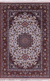 Ivory Handmade Authentic Signed Isfahan Wool & Silk Persian Rug - 5' 3" X 7' 10" - Golden Nile