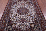 Ivory Handmade Authentic Signed Isfahan Wool & Silk Persian Rug - 5' 3" X 7' 10" - Golden Nile