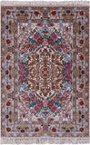 Ivory Isfahan Authentic Persian Hand Knotted Wool & Silk Area Rug - 5' 1" X 7' 4" - Golden Nile