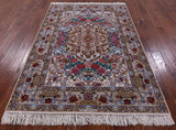 Ivory Isfahan Authentic Persian Hand Knotted Wool & Silk Area Rug - 5' 1" X 7' 4" - Golden Nile