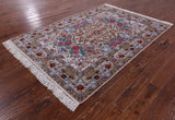 Ivory Isfahan Authentic Persian Hand Knotted Wool & Silk Area Rug - 5' 1" X 7' 4" - Golden Nile