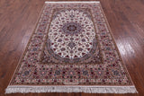Ivory Isfahan Authentic Persian Hand Knotted Wool & Silk Area Rug - 5' 2" X 7' 9" - Golden Nile