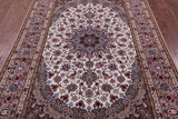 Ivory Isfahan Authentic Persian Hand Knotted Wool & Silk Area Rug - 5' 2" X 7' 9" - Golden Nile