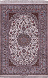 Ivory Isfahan Authentic Persian Hand Knotted Wool & Silk Area Rug - 5' 2" X 7' 9" - Golden Nile