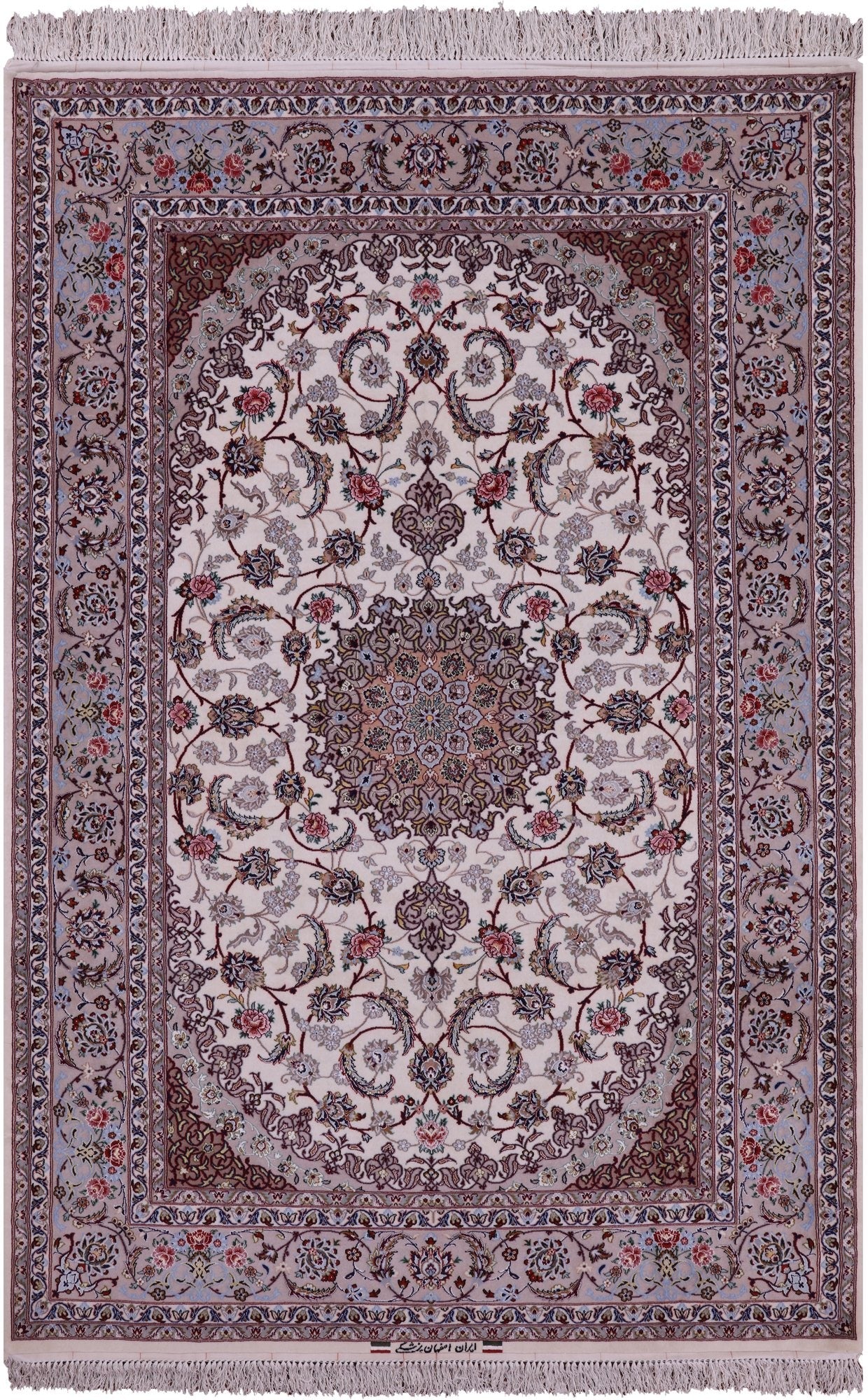 Ivory Isfahan Authentic Persian Hand Knotted Wool & Silk Area Rug - 5' 2" X 7' 9" - Golden Nile