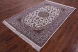 Ivory Isfahan Authentic Persian Hand Knotted Wool & Silk Area Rug - 5' 2" X 7' 9" - Golden Nile