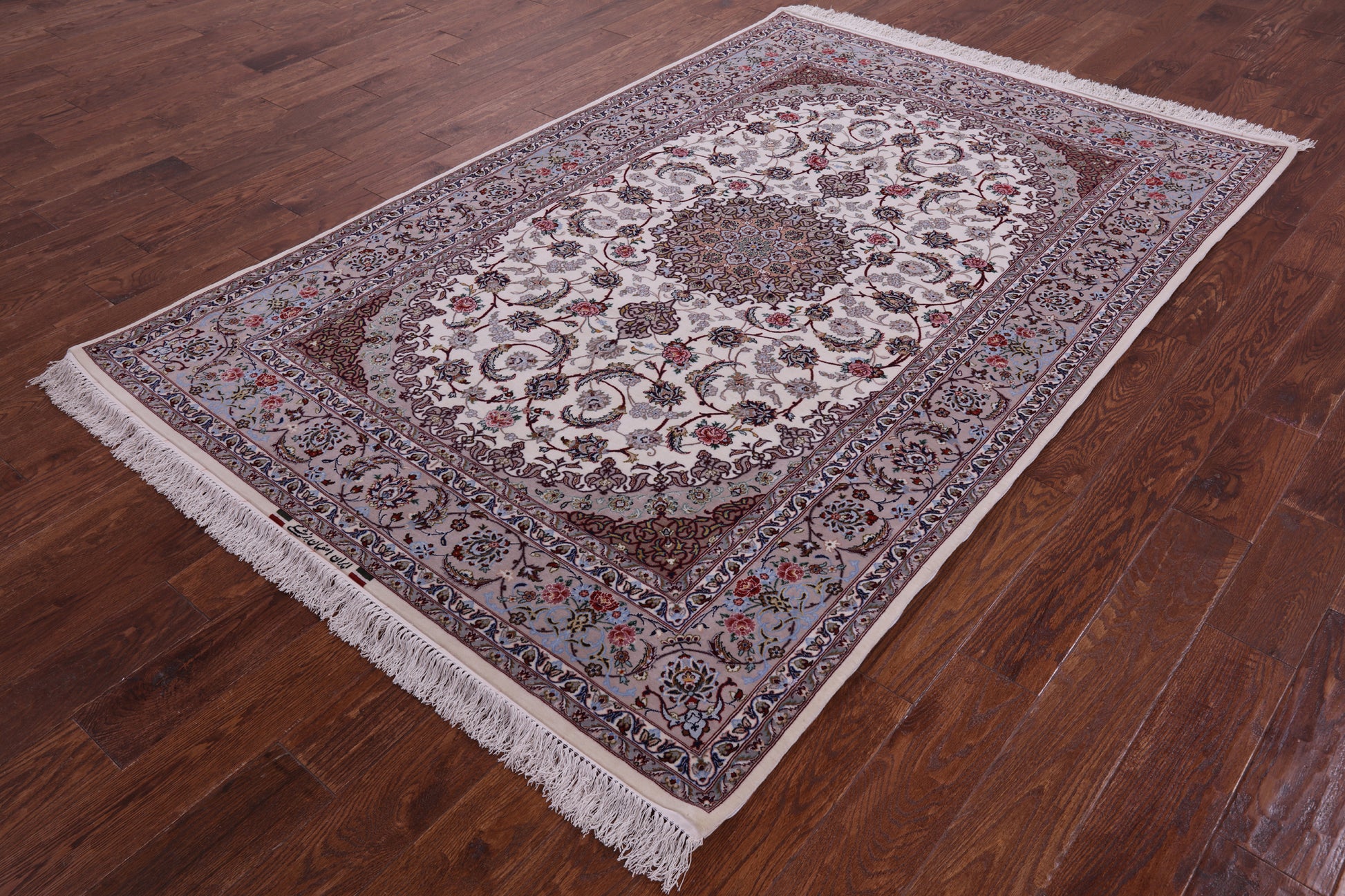 Ivory Isfahan Authentic Persian Hand Knotted Wool & Silk Area Rug - 5' 2" X 7' 9" - Golden Nile