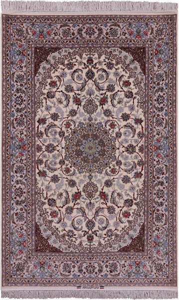 Ivory Isfahan Authentic Persian Hand Knotted Wool & Silk Area Rug - 5' 1" X 8' 1" - Golden Nile