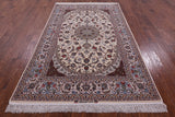 Ivory Isfahan Authentic Persian Hand Knotted Wool & Silk Area Rug - 5' 1" X 8' 1" - Golden Nile