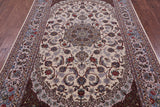 Ivory Isfahan Authentic Persian Hand Knotted Wool & Silk Area Rug - 5' 1" X 8' 1" - Golden Nile