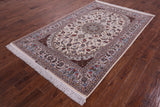 Ivory Isfahan Authentic Persian Hand Knotted Wool & Silk Area Rug - 5' 1" X 8' 1" - Golden Nile