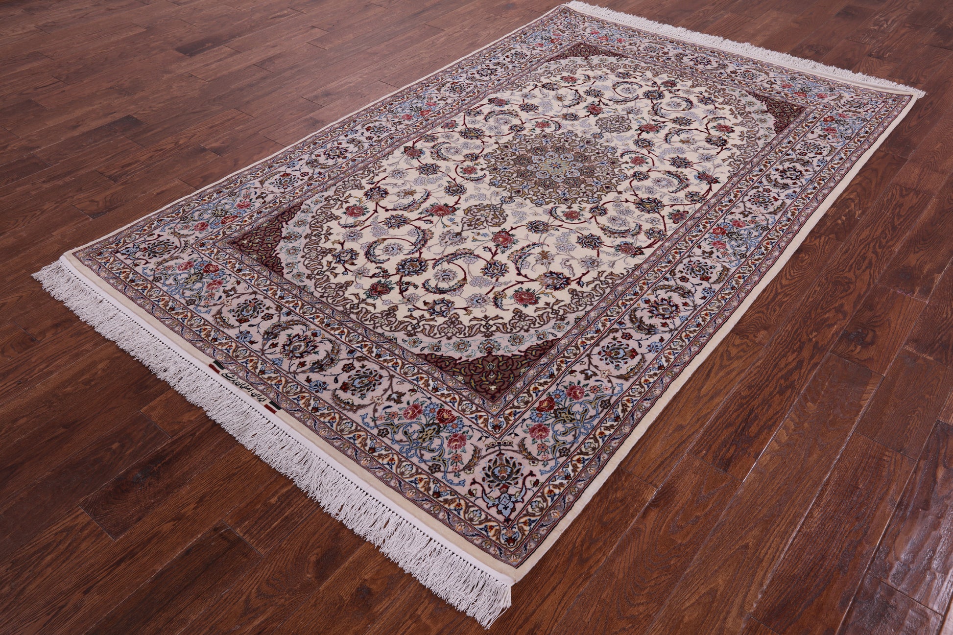 Ivory Isfahan Authentic Persian Hand Knotted Wool & Silk Area Rug - 5' 1" X 8' 1" - Golden Nile