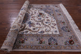 Ivory Persian Signed Authentic Isfahan Wool & Silk Rug - 3' 8" X 5' 4" - Golden Nile