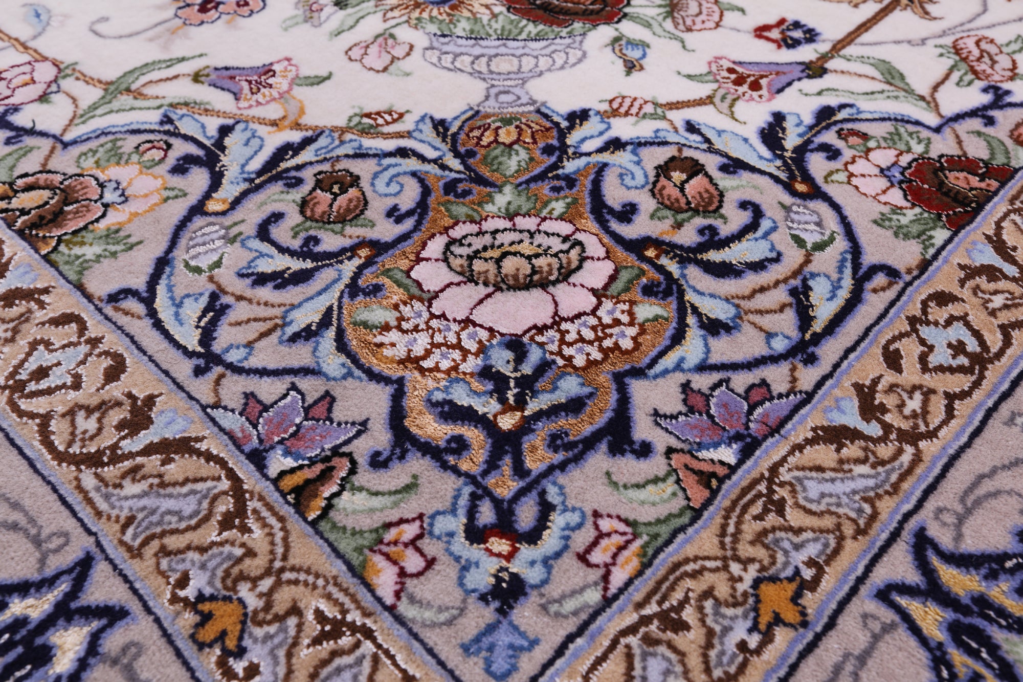 Ivory Persian Signed Authentic Isfahan Wool & Silk Rug - 3' 8" X 5' 4" - Golden Nile