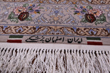 Ivory Persian Signed Authentic Isfahan Wool & Silk Rug - 3' 8" X 5' 4" - Golden Nile