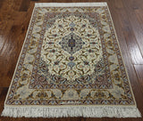 Authentic Isfahan Signed Wool & Silk Persian Rug 3' 8" X 5' 1" - Golden Nile