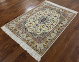 Authentic Isfahan Signed Wool & Silk Persian Rug 3' 8" X 5' 1" - Golden Nile