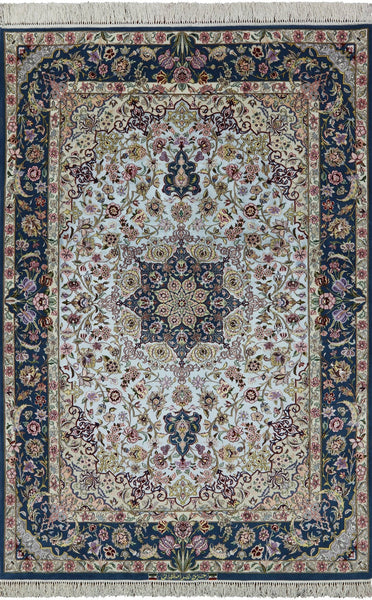 Signed Isfahan Authentic Persian Hand Knotted Wool & Silk Area Rug - 5' 1" X 7' 9" - Golden Nile