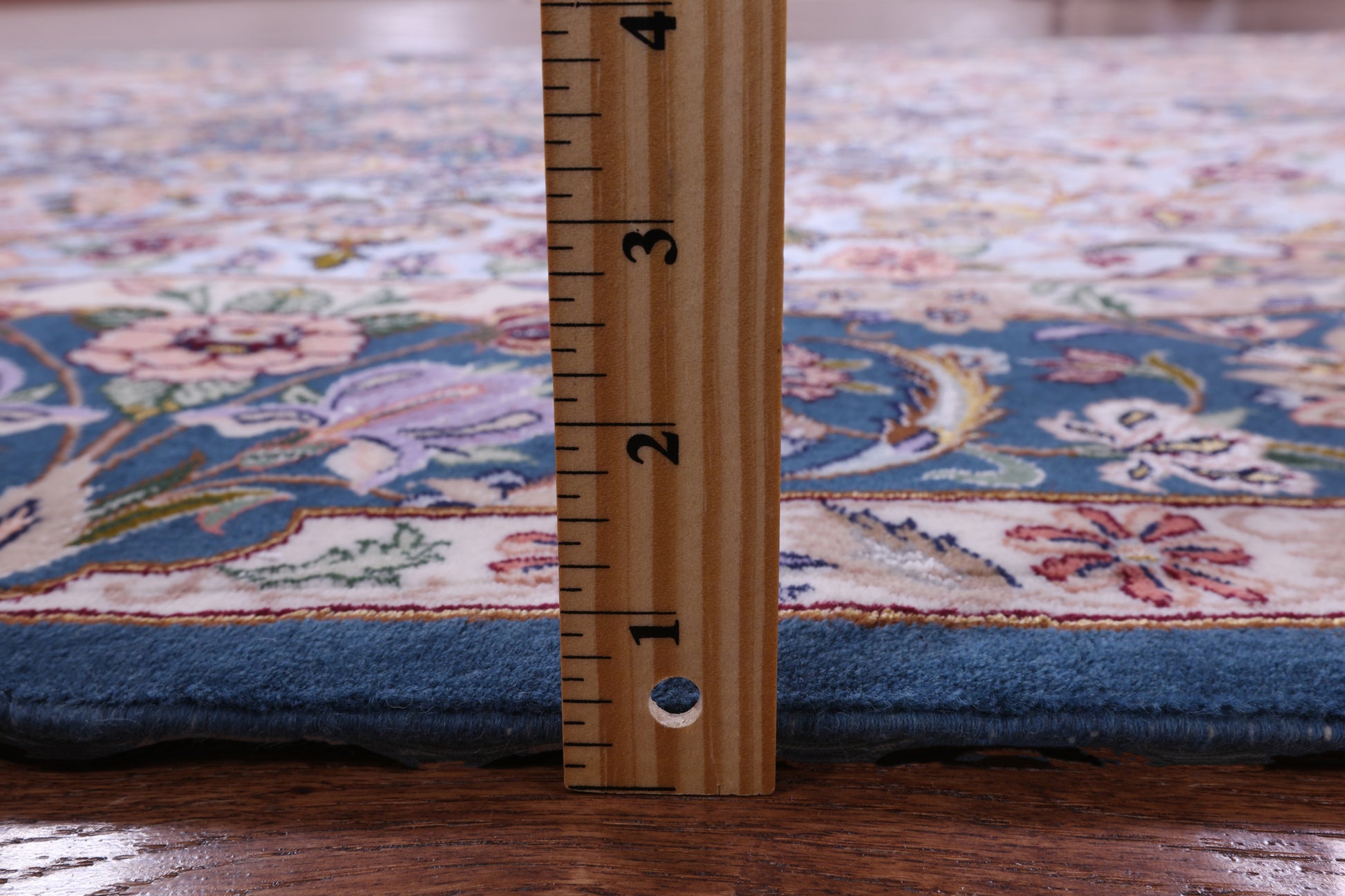 Blue Signed Isfahan Authentic Persian Hand Knotted Wool & Silk Area Rug - 5' 0" X 7' 8" - Golden Nile