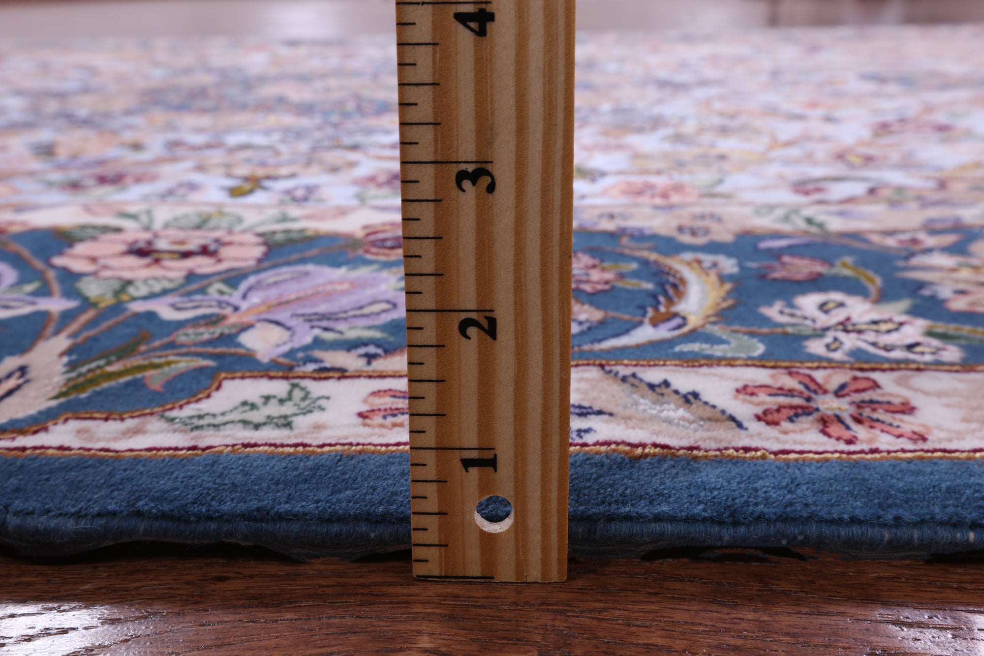 Blue Signed Isfahan Authentic Persian Hand Knotted Wool & Silk Area Rug - 5' 0" X 7' 8" - Golden Nile