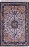 Blue Signed Isfahan Authentic Persian Hand Knotted Wool & Silk Area Rug - 5' 0" X 7' 8" - Golden Nile