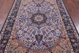 Blue Signed Isfahan Authentic Persian Hand Knotted Wool & Silk Area Rug - 5' 0" X 7' 8" - Golden Nile