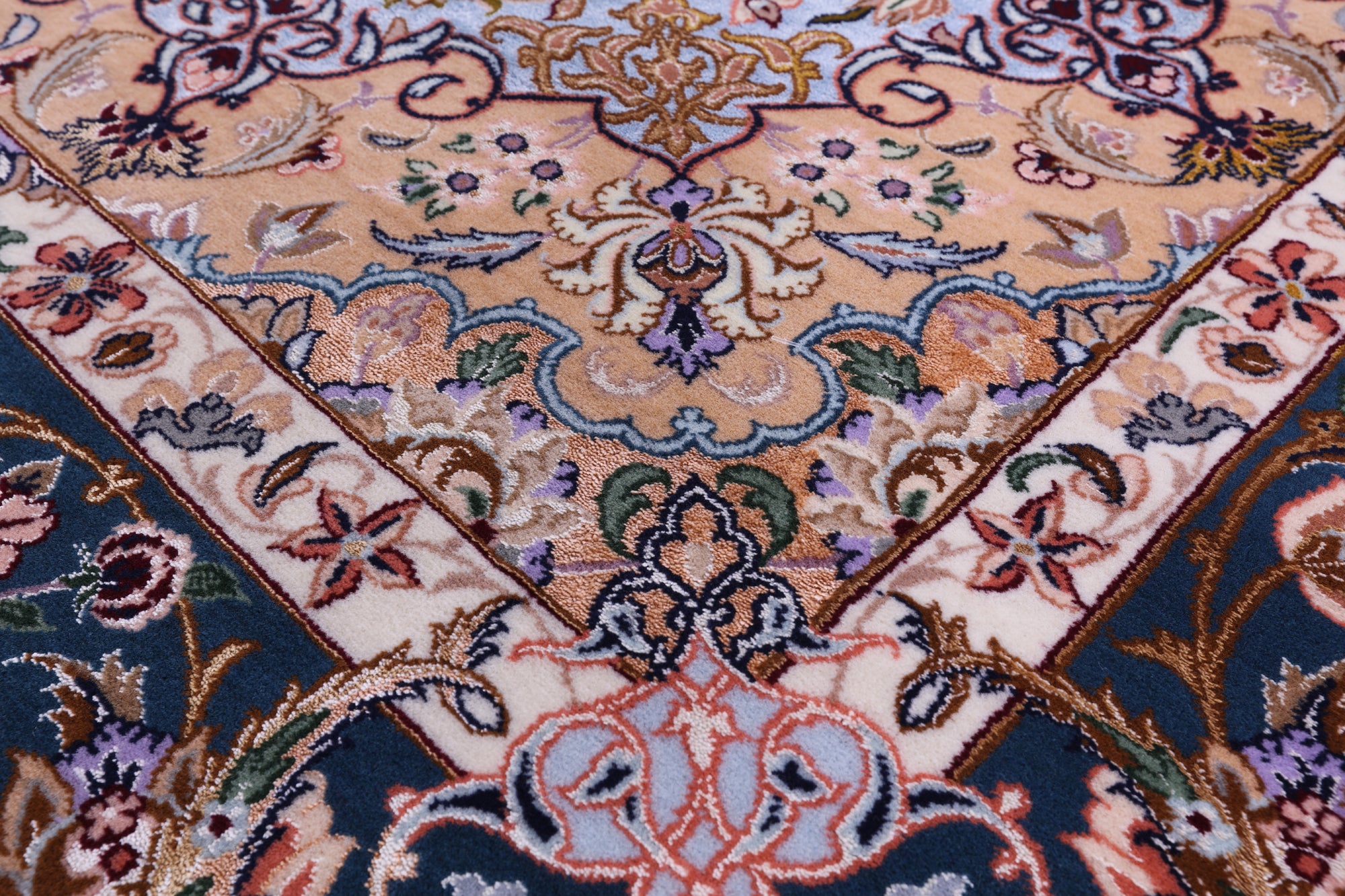 Blue Signed Isfahan Authentic Persian Hand Knotted Wool & Silk Area Rug - 5' 0" X 7' 8" - Golden Nile