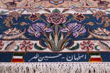 Blue Signed Isfahan Authentic Persian Hand Knotted Wool & Silk Area Rug - 5' 0" X 7' 8" - Golden Nile