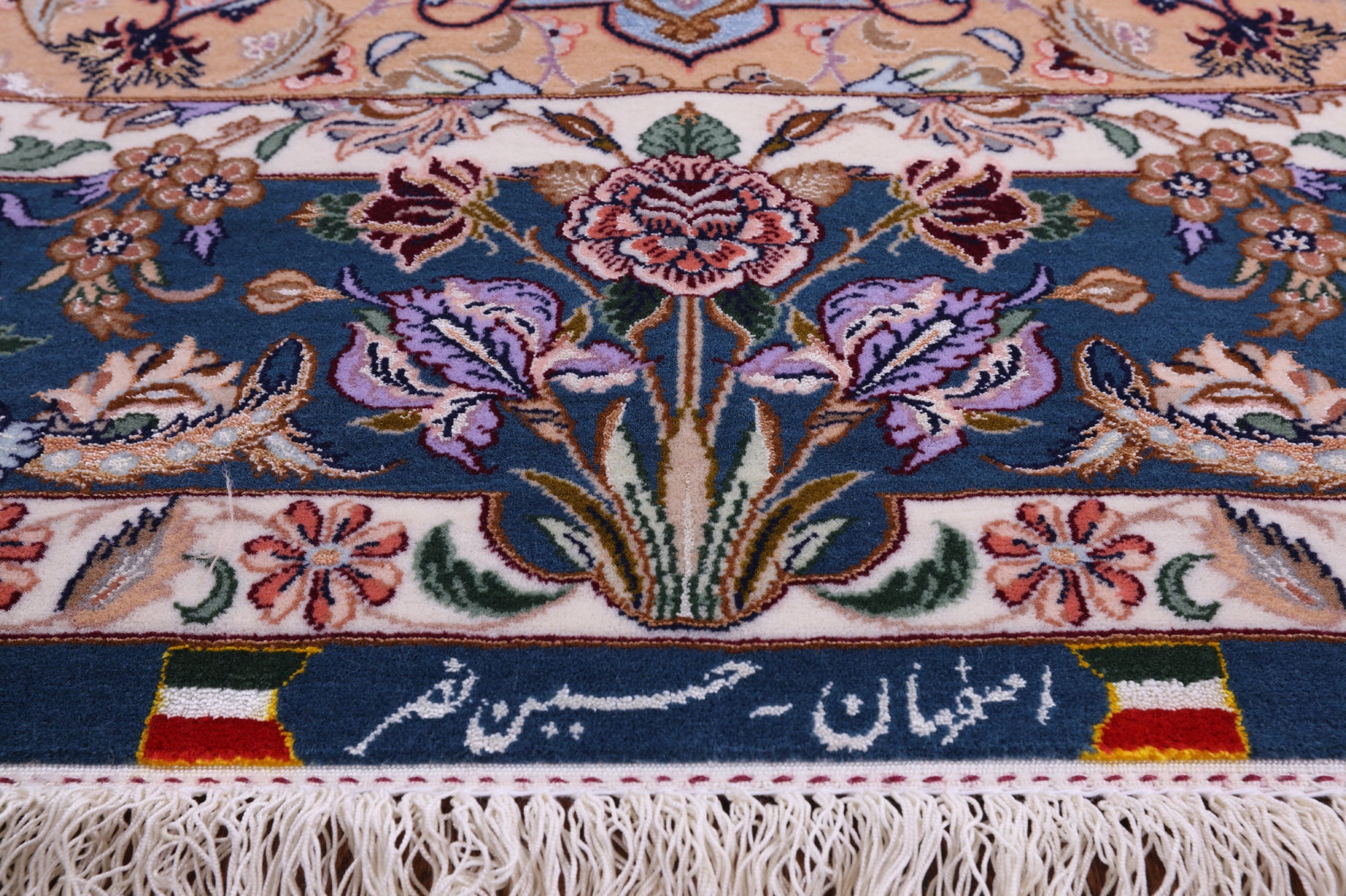 Blue Signed Isfahan Authentic Persian Hand Knotted Wool & Silk Area Rug - 5' 0" X 7' 8" - Golden Nile