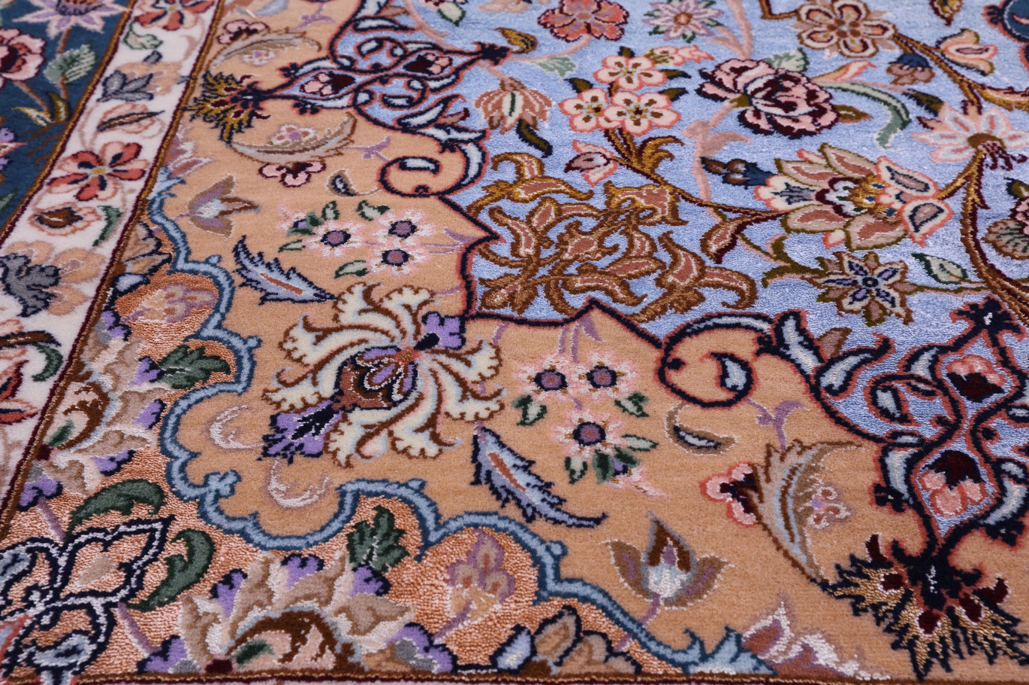 Blue Signed Isfahan Authentic Persian Hand Knotted Wool & Silk Area Rug - 5' 0" X 7' 8" - Golden Nile