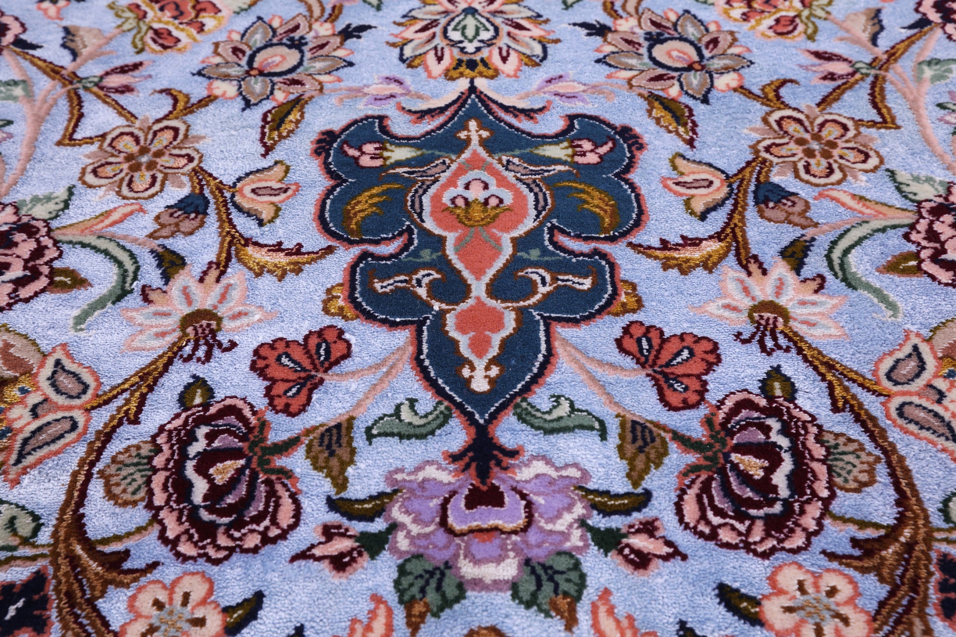 Blue Signed Isfahan Authentic Persian Hand Knotted Wool & Silk Area Rug - 5' 0" X 7' 8" - Golden Nile
