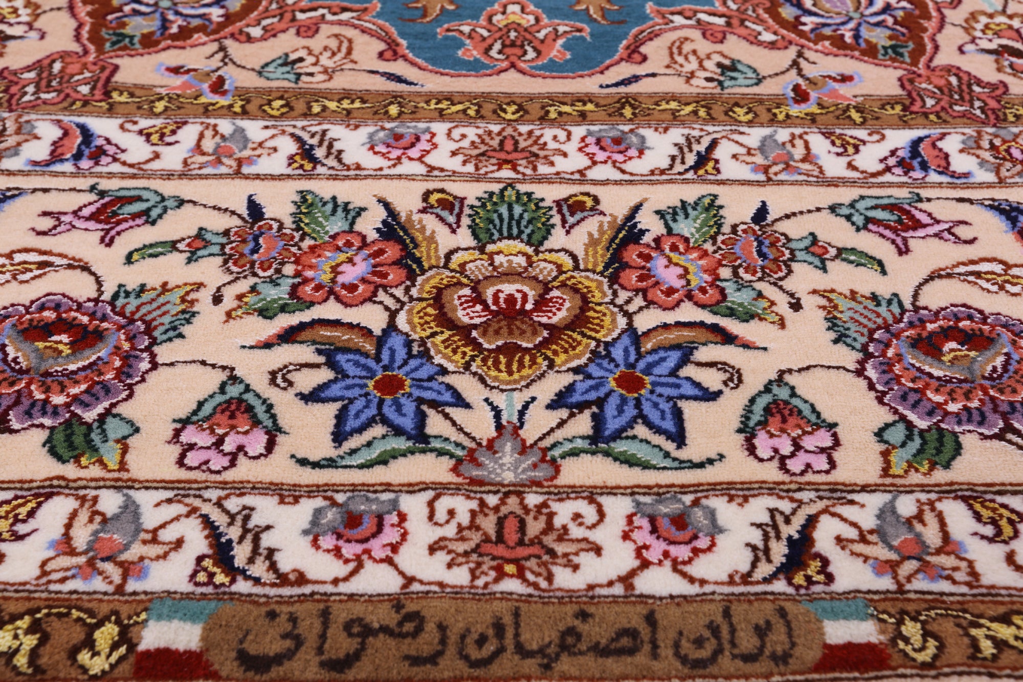 Signed Isfahan Authentic Persian Hand Knotted Wool & Silk Area Rug - 4' 11" X 7' 5" - Golden Nile
