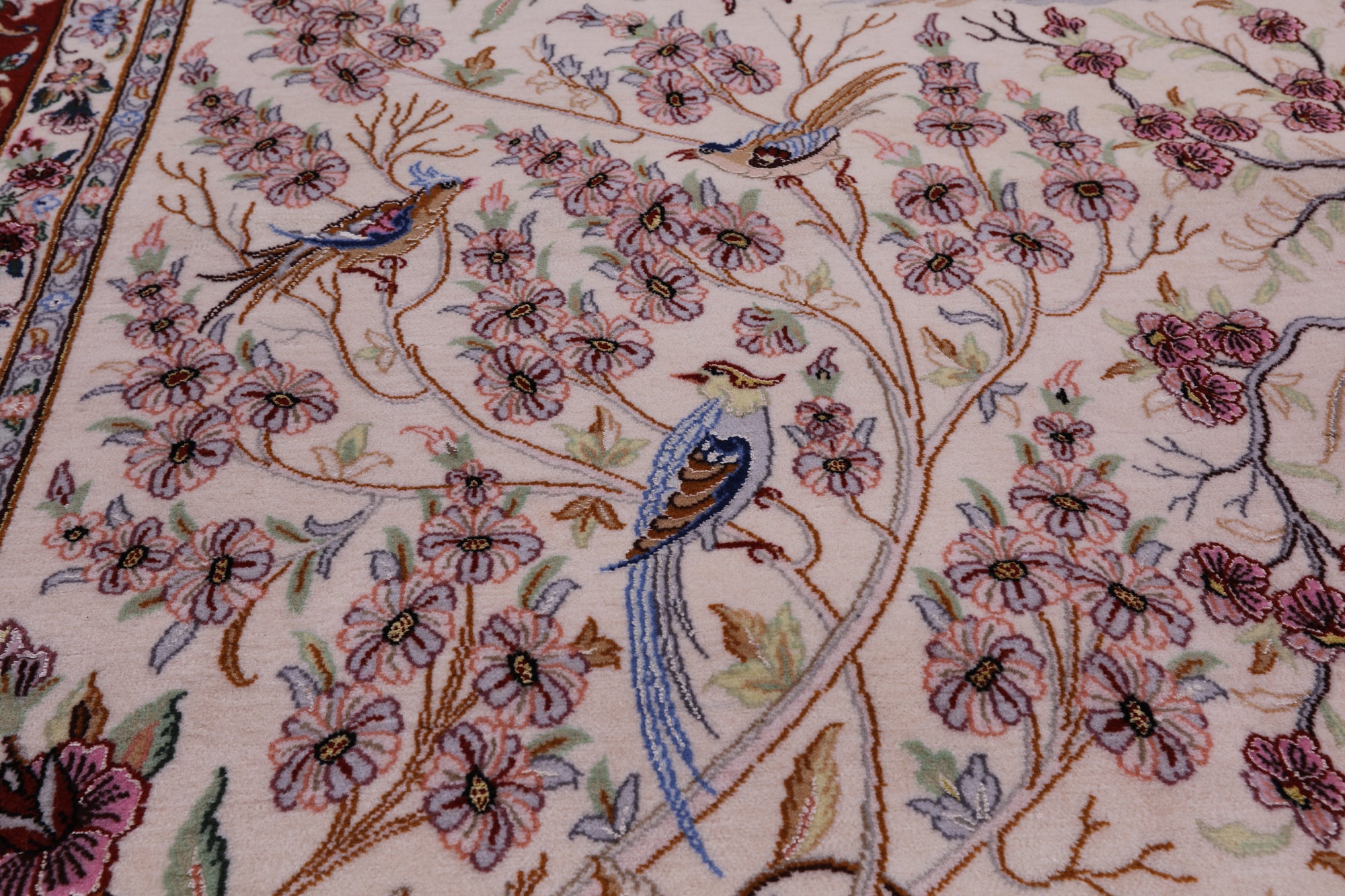 Ivory Signed Isfahan Authentic Persian Pictorial Hand Knotted Wool & Silk Area Rug - 5' 1" X 7' 10" - Golden Nile