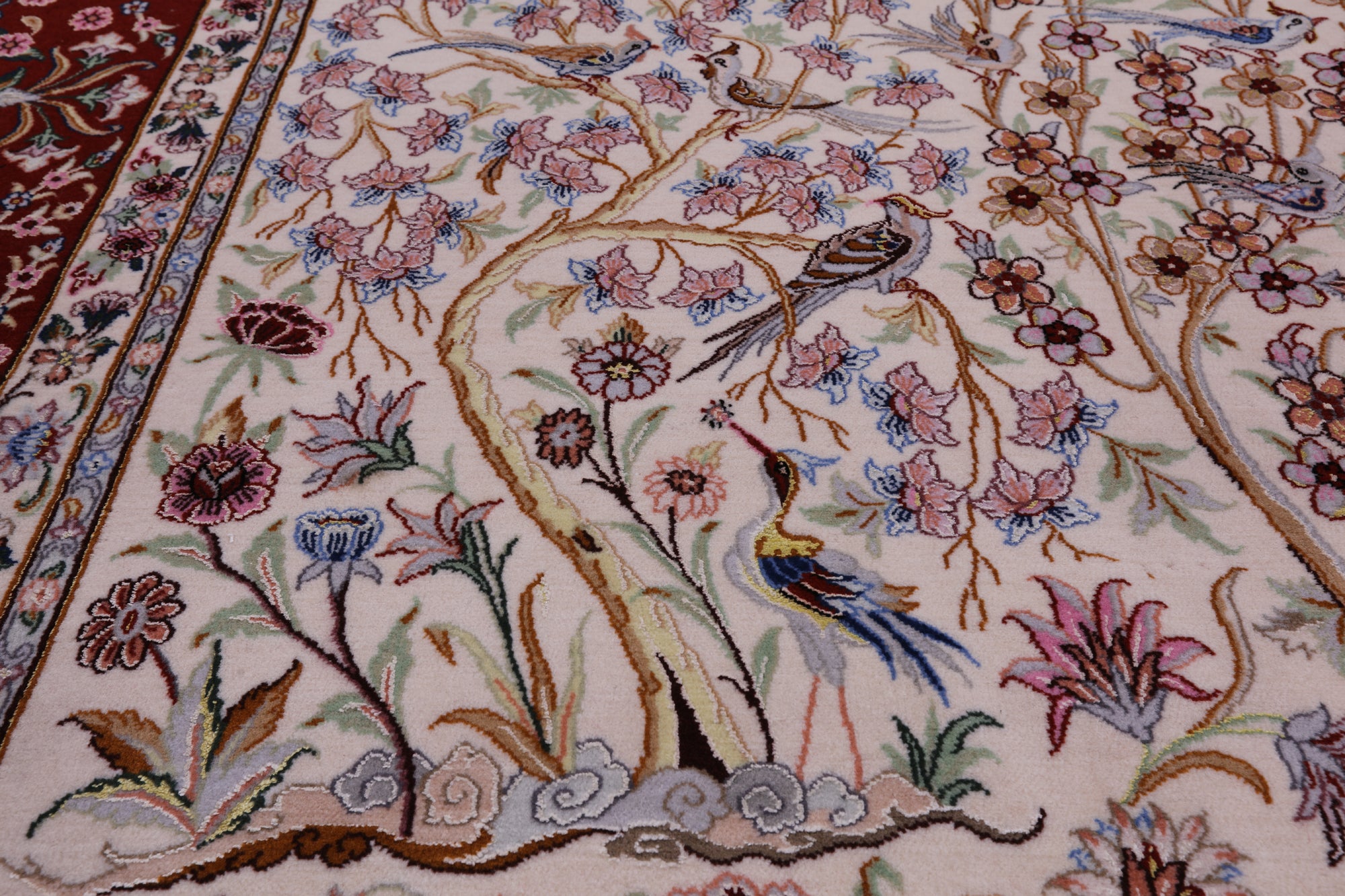 Ivory Signed Isfahan Authentic Persian Pictorial Hand Knotted Wool & Silk Area Rug - 5' 1" X 7' 10" - Golden Nile
