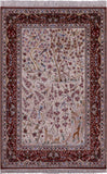 Ivory Signed Isfahan Authentic Persian Pictorial Hand Knotted Wool & Silk Area Rug - 5' 1" X 7' 10" - Golden Nile
